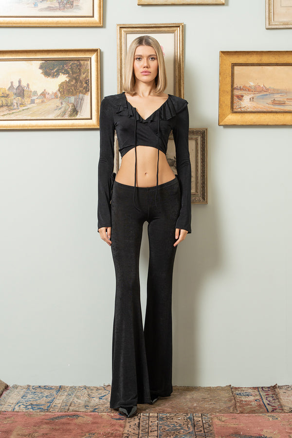 Fiona Slinky Low Rise Flare Pants - Black