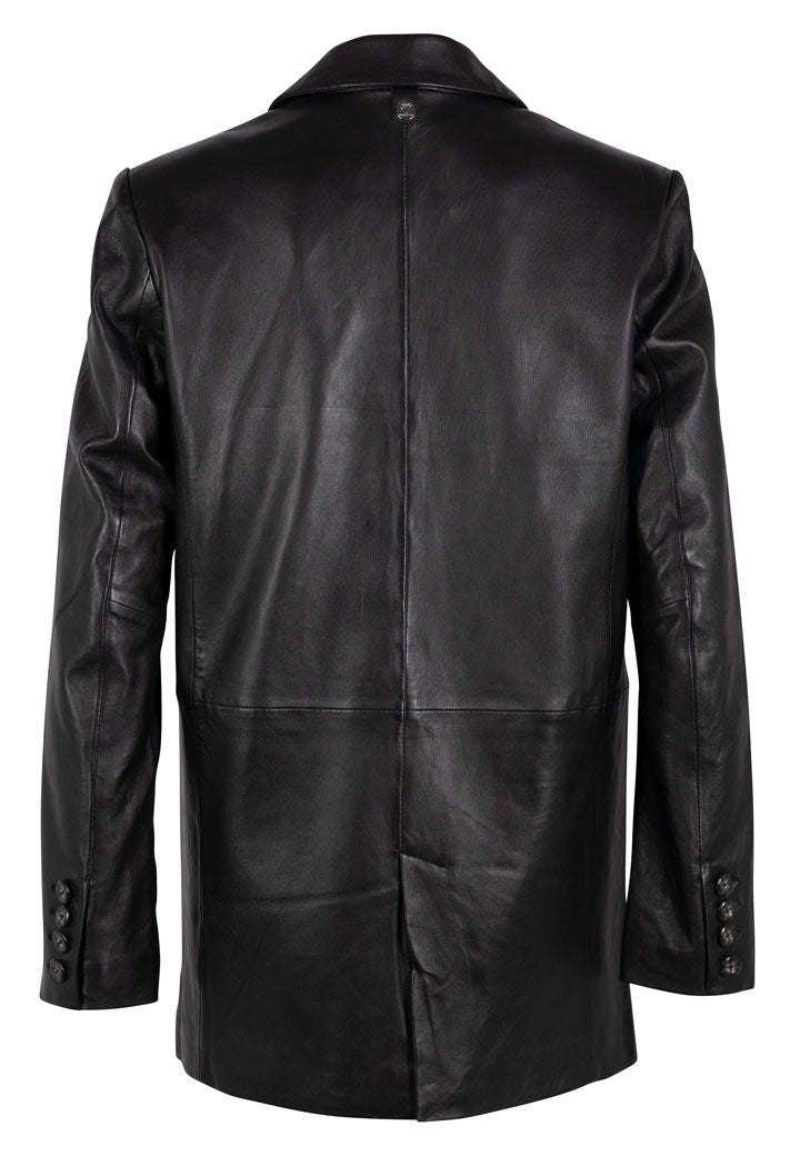 Lieke Oversized Lambskin Leather Shacket Jacket Over Coat - Black