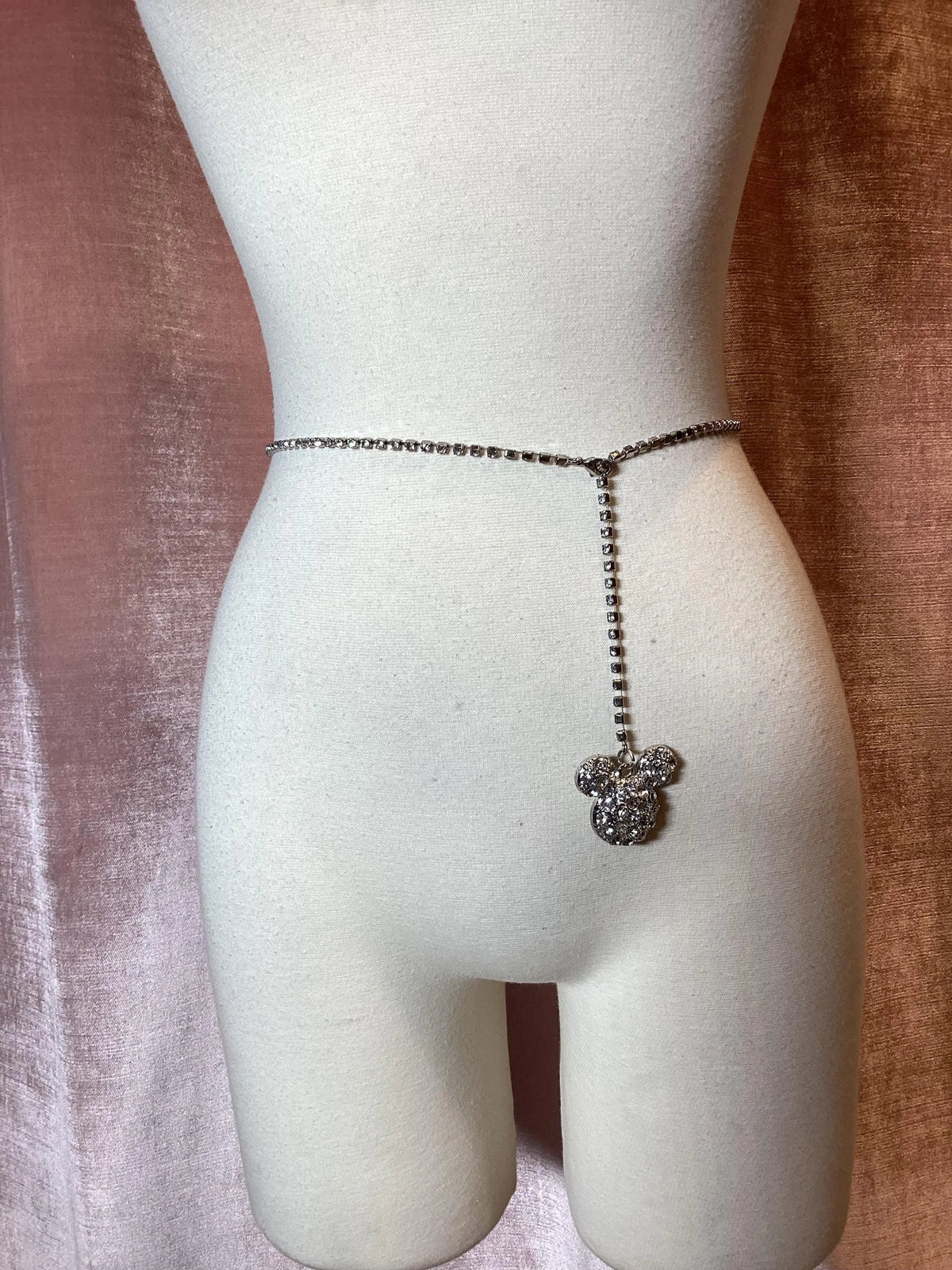 Vintage y2k Upcycled Mickey Mouse Rhinestone Pendant Chain belt