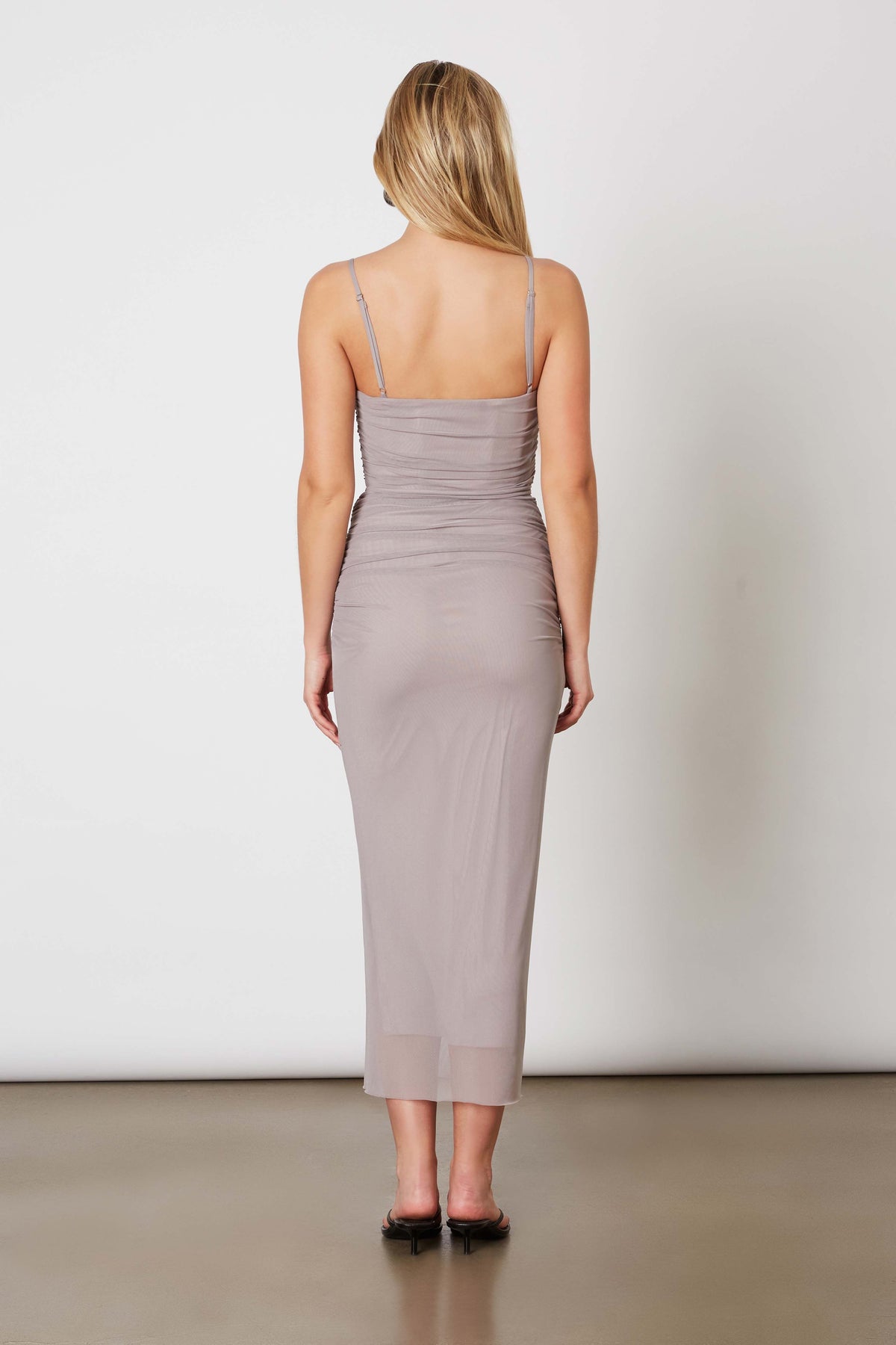 Masha Boned Mesh Squareneck Midi Dress - Dove Grey