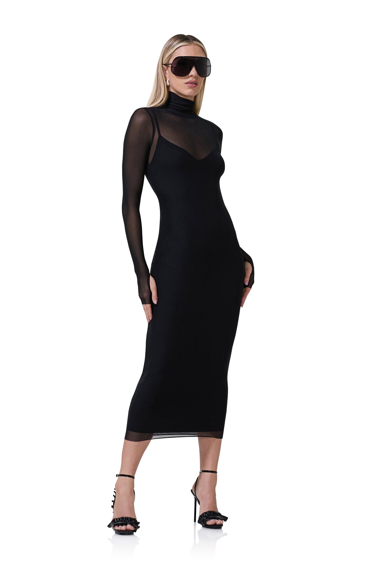 Shailene Mesh Midi Dress - Noir Black