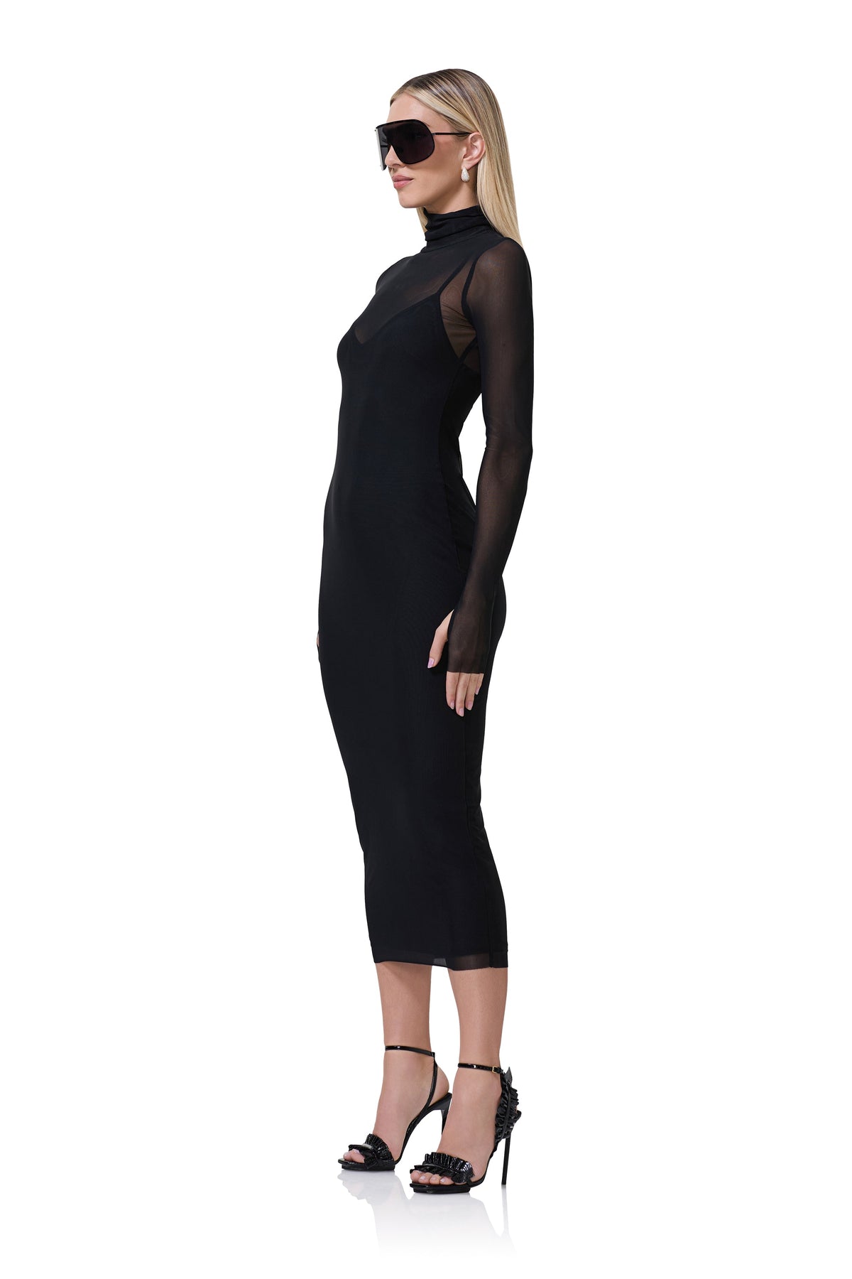 Shailene Mesh Midi Dress - Noir Black