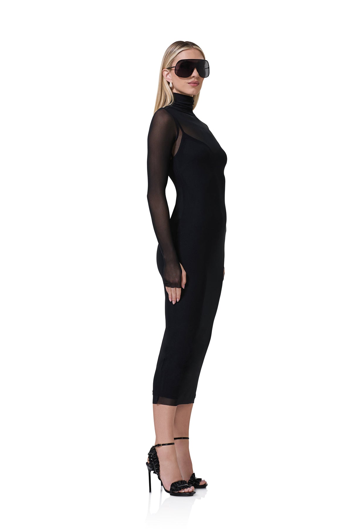 Shailene Mesh Midi Dress - Noir Black