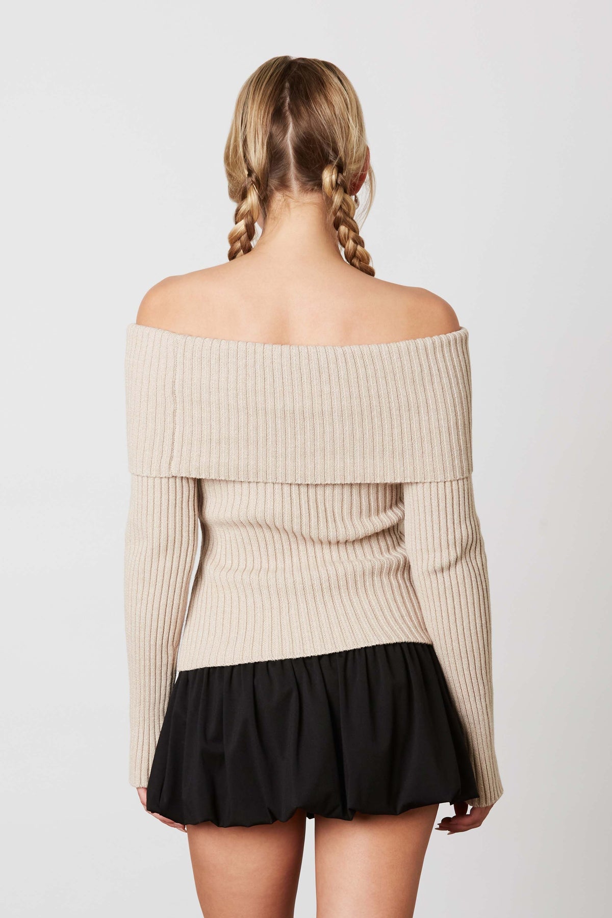 Sandy Ribbed Off the Shoulder Knit Slim Fit Sweater Top