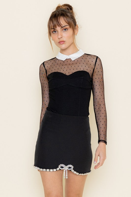 Mckinley Pan Collar Swiss Dot Mesh Bodysuit