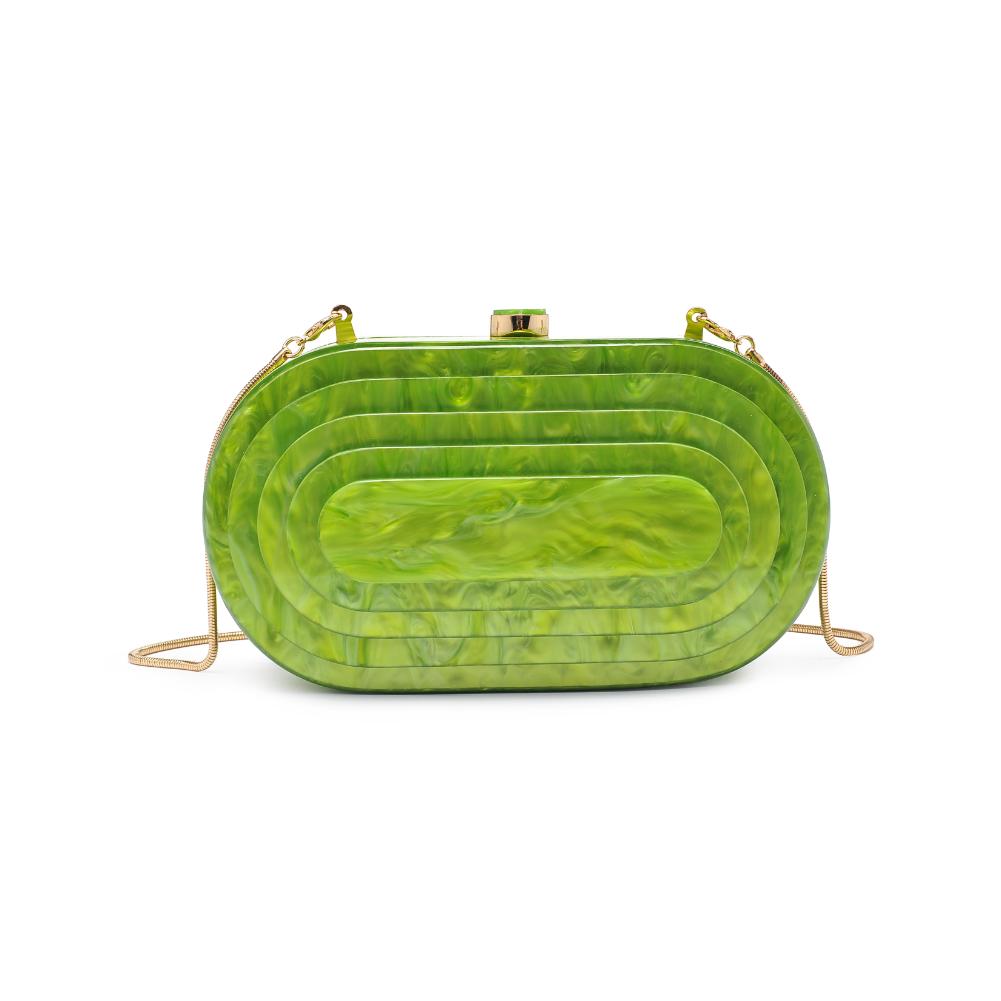 Jimberly Evening Pearlized Lucite Oval Box Clutch w/ Chain - Citron