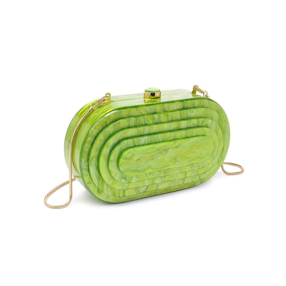 Jimberly Evening Pearlized Lucite Oval Box Clutch w/ Chain - Citron