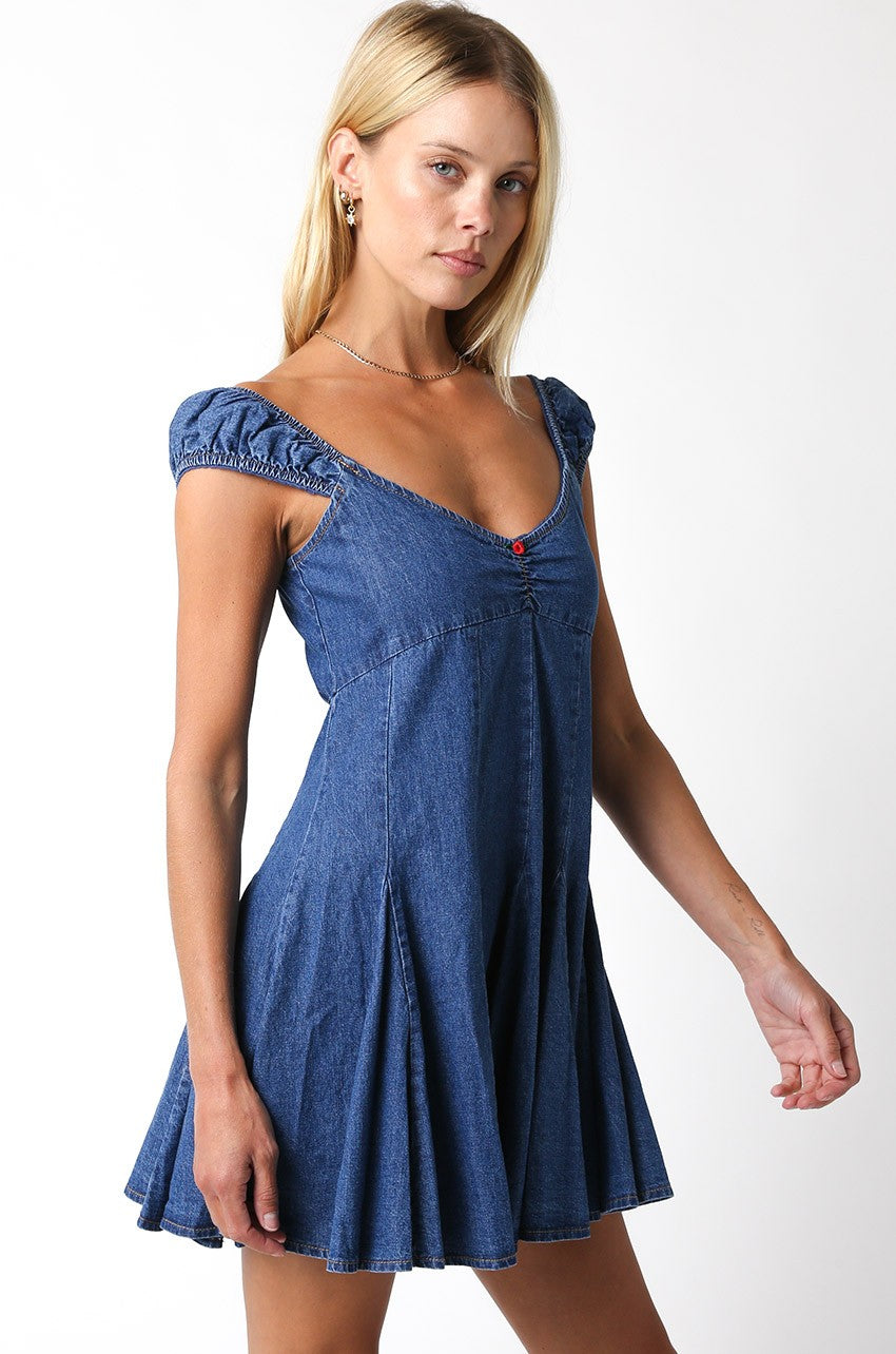 Pixie Denim Milkmaid Empire Mini Dress