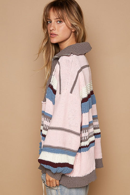 Rebecca Mixed Knit Oversized Sweater - Pink/Blue