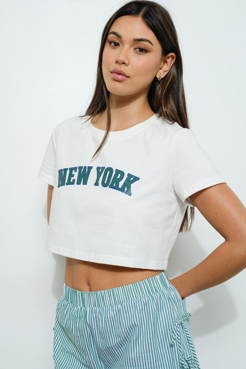 New York varsity letters crop tee