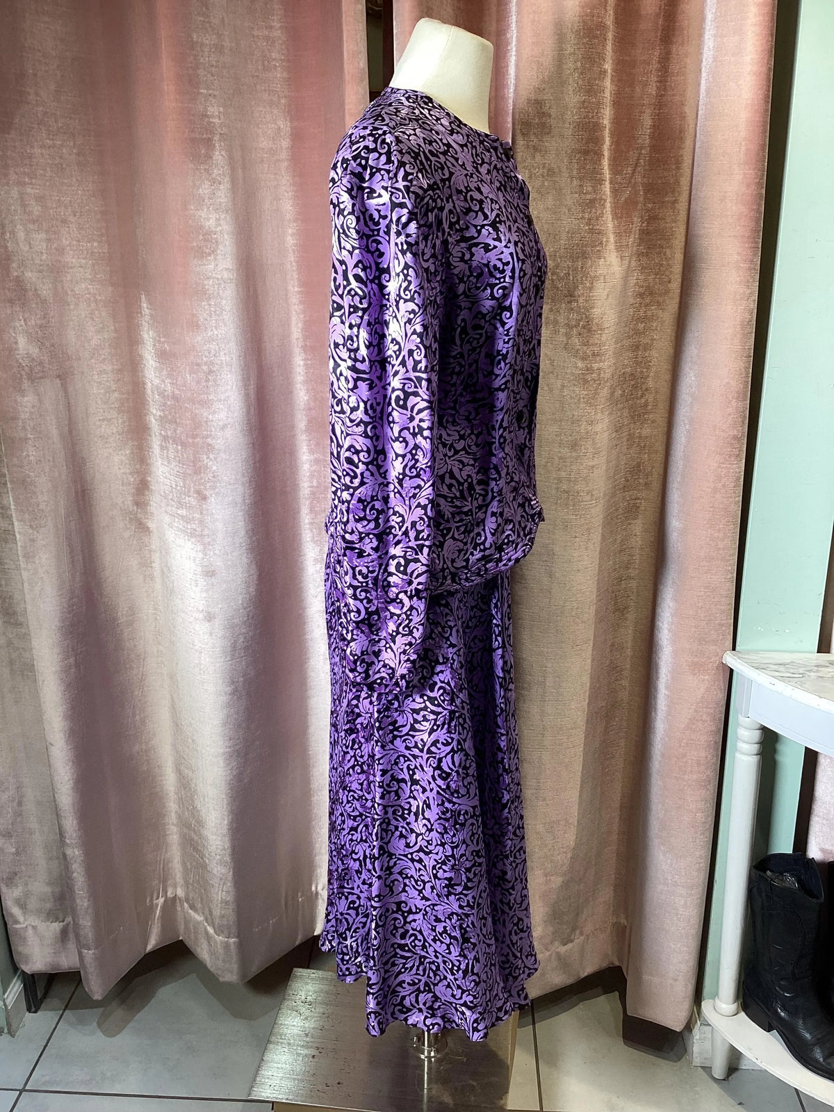 Vintage 1990’s purple Floral marry London 2 pc skirt set - medium