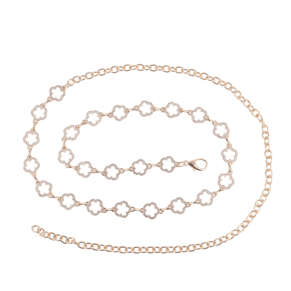 Simone Five Petal floral Rhinestone Chain Belt Gold
