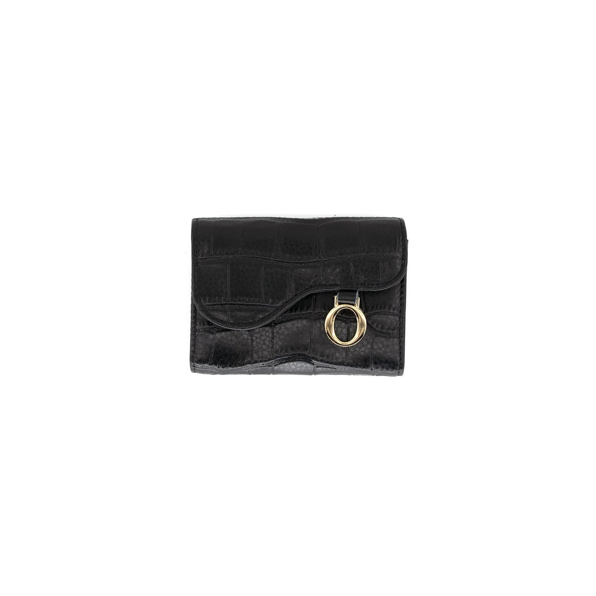 Saddle Genuine Leather Zip Wallet Card Holder- Black