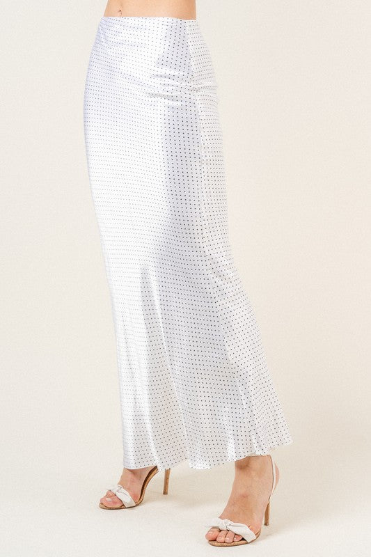 Cordelia Satin Bias Cut Polka Dot Maxi Skirt