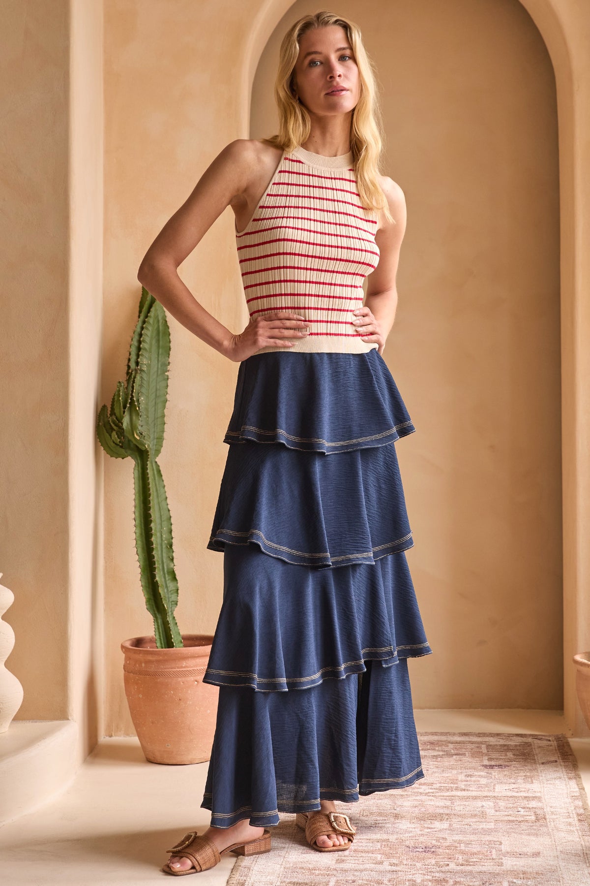 Saylor Striped Viscose Knit Tank Top