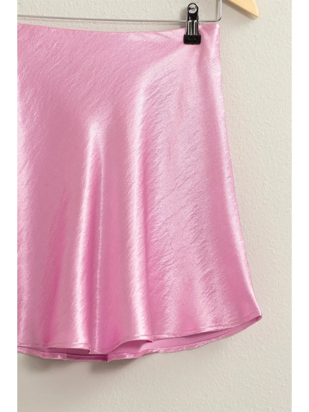 Lea Satin Mini Skater Skirt -Peony Pink