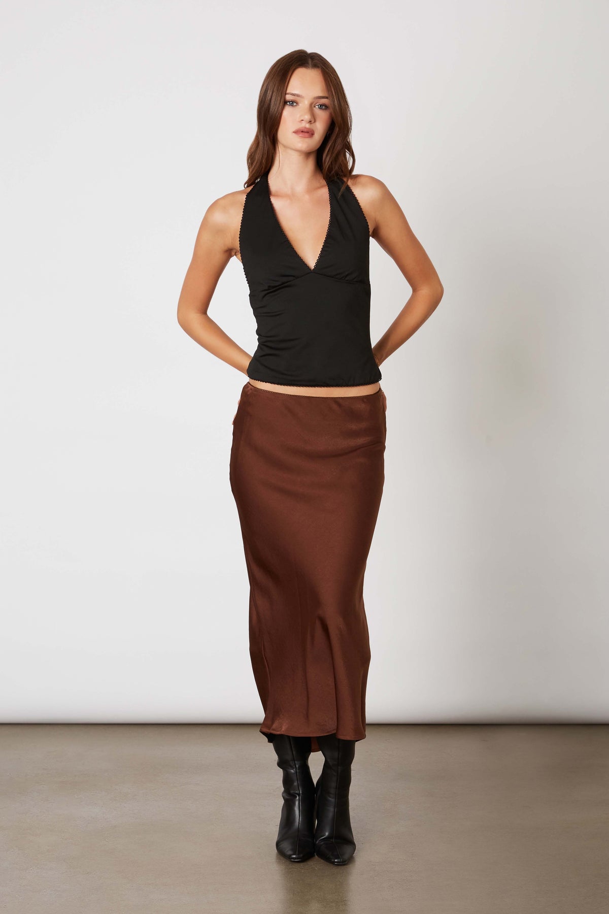 Seyma Slip Midi Bias Cut Skirt - Chocolate Brown