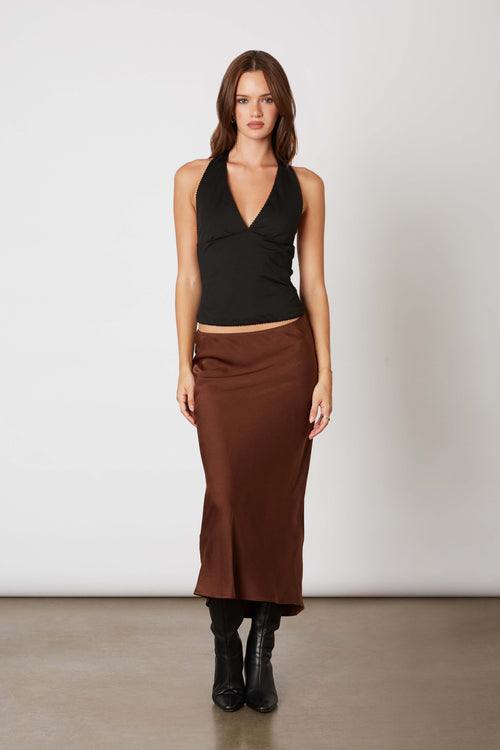 Seyma Slip Midi Bias Cut Skirt - Chocolate Brown