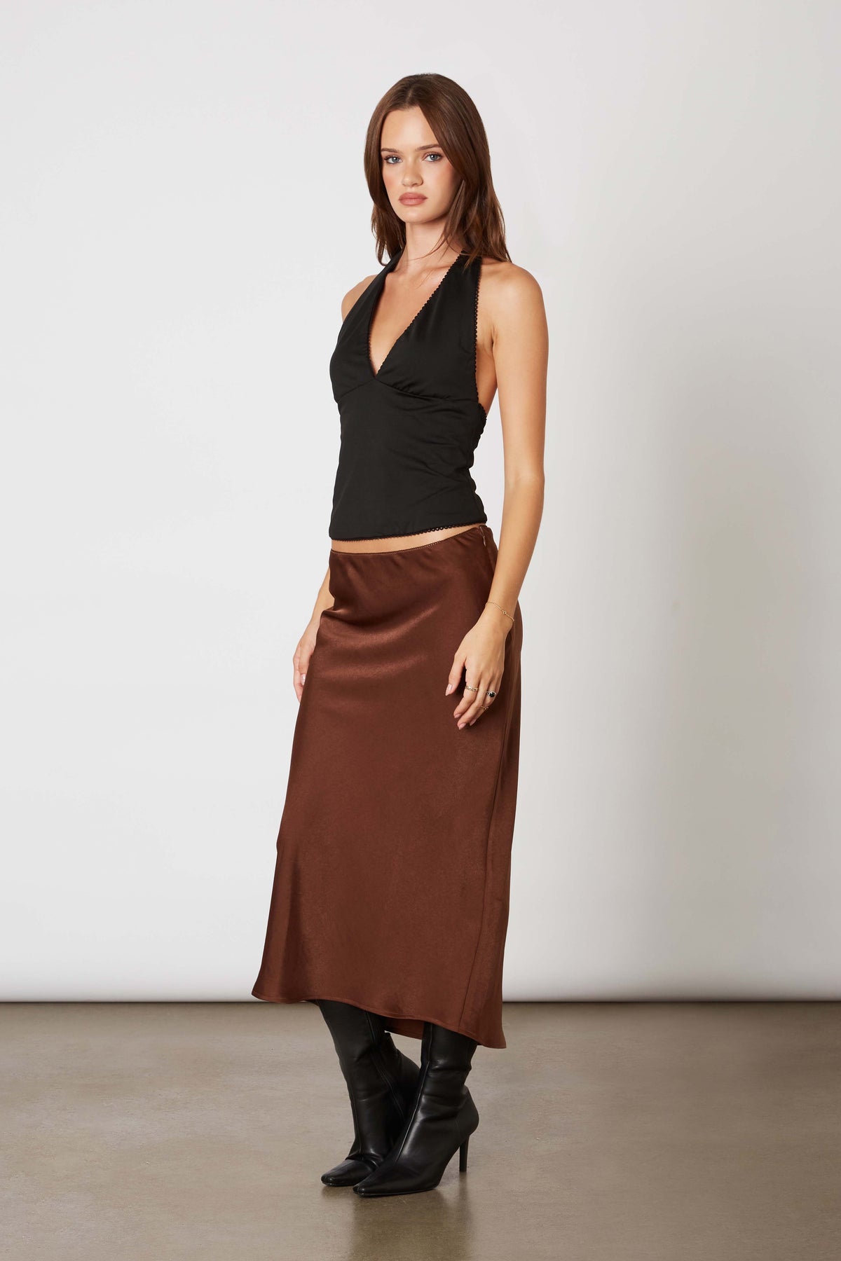 Seyma Slip Midi Bias Cut Skirt - Chocolate Brown