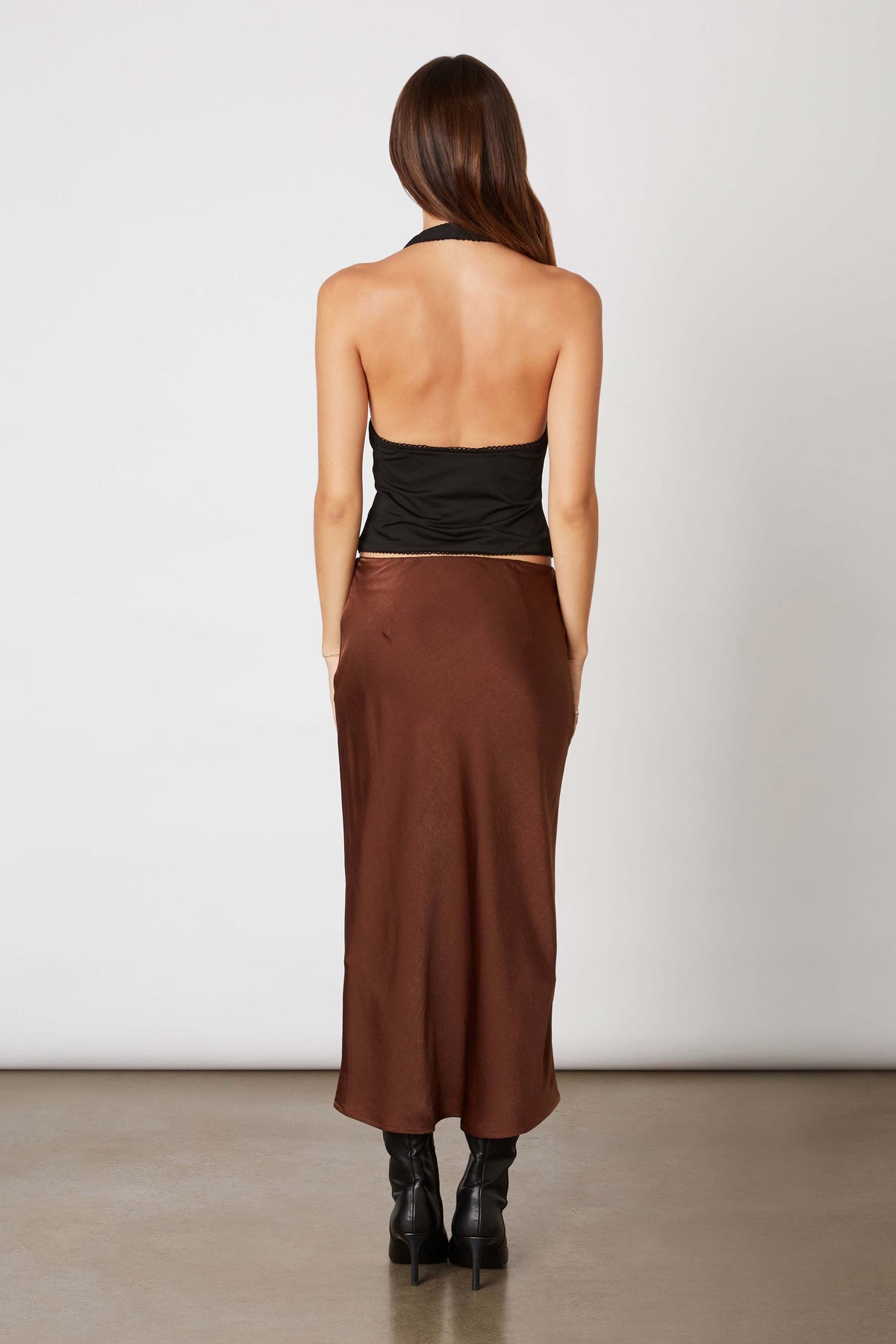 Seyma Slip Midi Bias Cut Skirt - Chocolate Brown