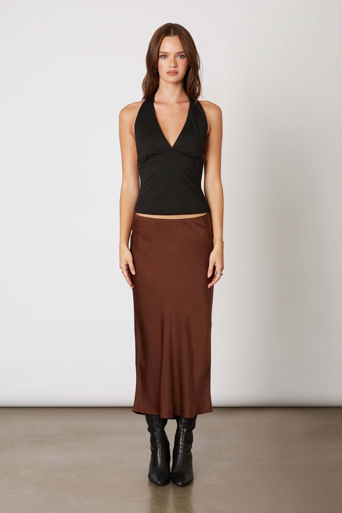 Seyma Slip Midi Bias Cut Skirt - Chocolate Brown