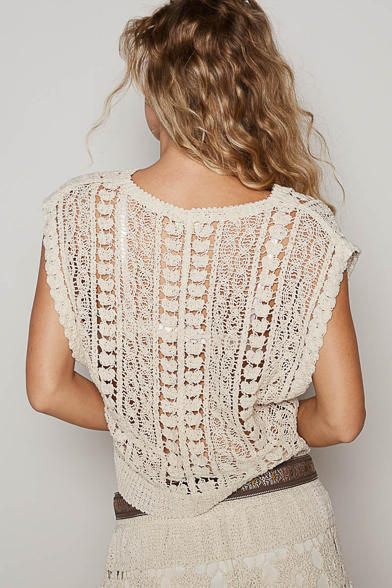 Daryn Crochet Sleevelees Crop Vest Top