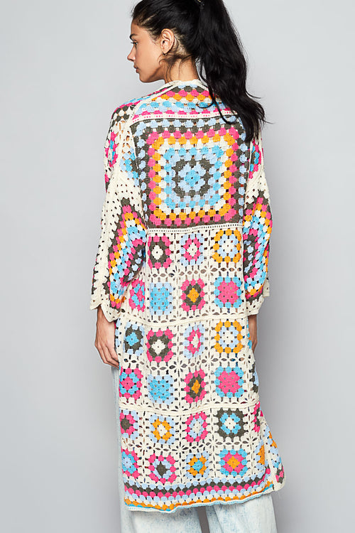 Mia Grandma Square Knit Cardigan Rainbow Cover Up