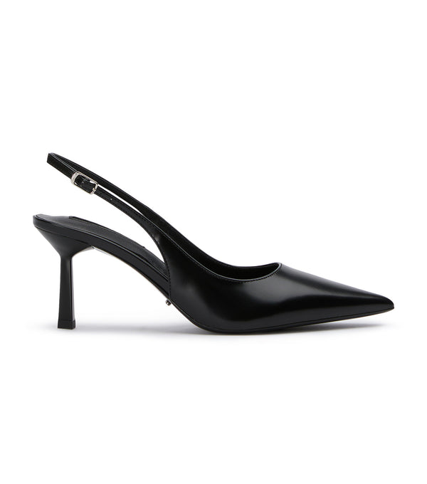 Baz Hi Shine Slingback Leather Mid Heels - Black