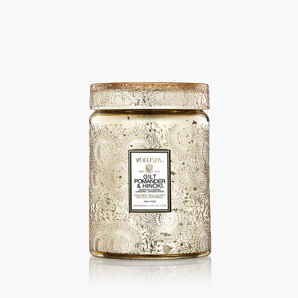 Gilt Hinoki & Pomander 18 oz Large Glass Jar Candle