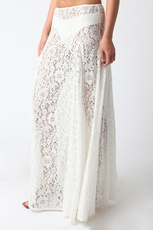 Viola Sheer Lace Maxi Skirt - White