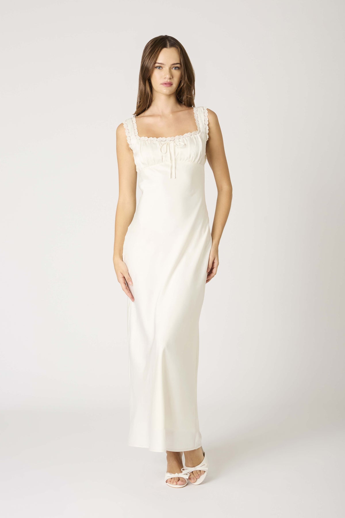 Gardenia Milk Maid Lace Trim Slip Dress - Pearl