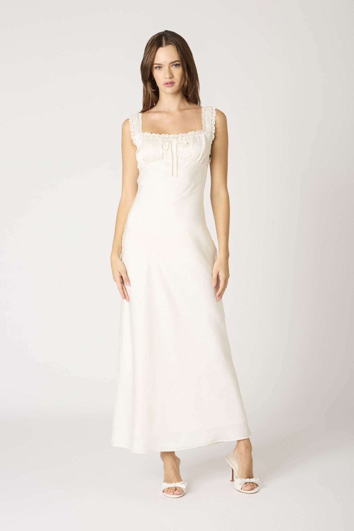 Gardenia Milk Maid Lace Trim Slip Dress - Pearl