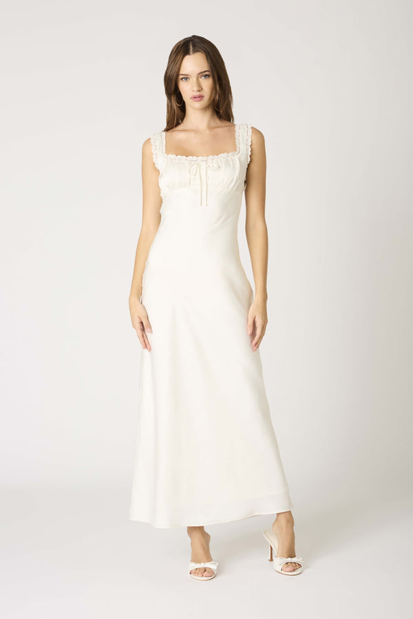 Gardenia Milk Maid Lace Trim Slip Dress - Pearl