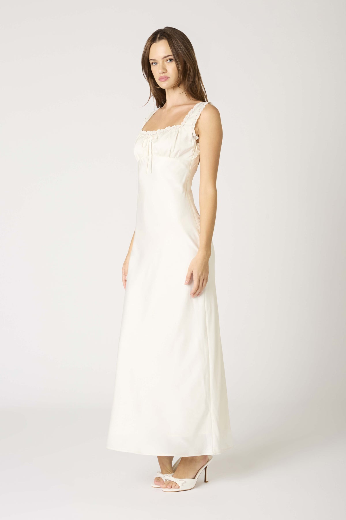 Gardenia Milk Maid Lace Trim Slip Dress - Pearl