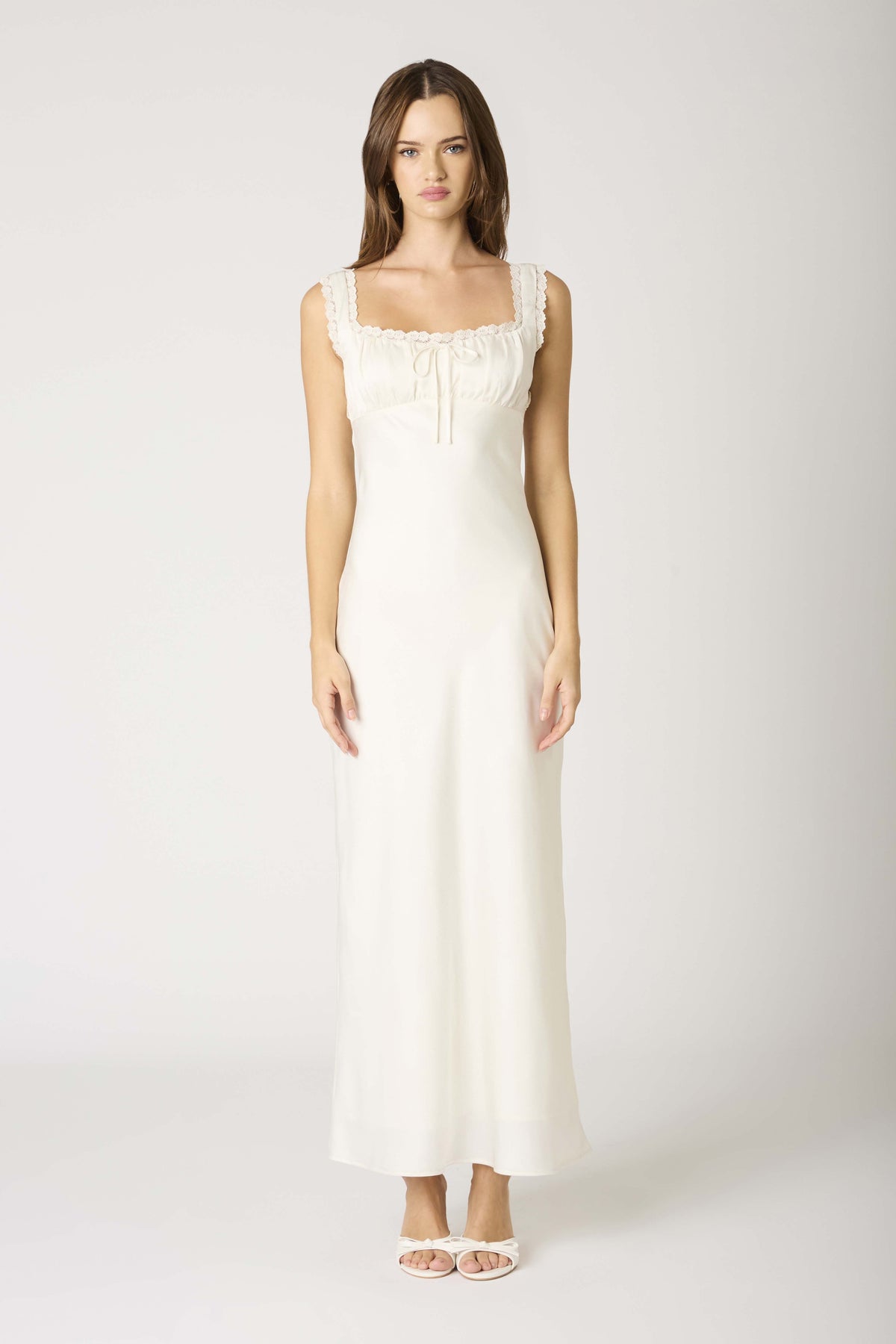 Gardenia Milk Maid Lace Trim Slip Dress - Pearl