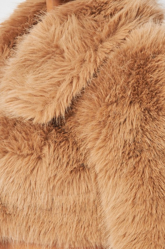 Yara Teddy Faux Fur Crop Jacket -Tan