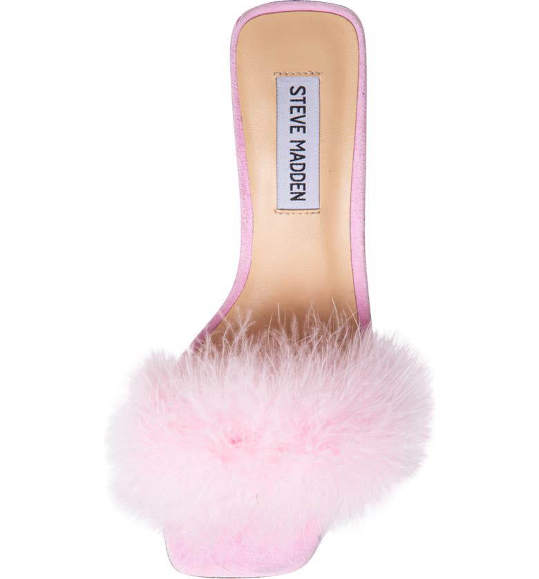 Steve Madden Karoo Suede Feather Mules Slides Sandals Heels - Pink