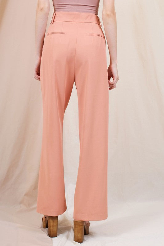 Tracy Hi Waisted Pleated Crepe Trousers - Peach Fuzz