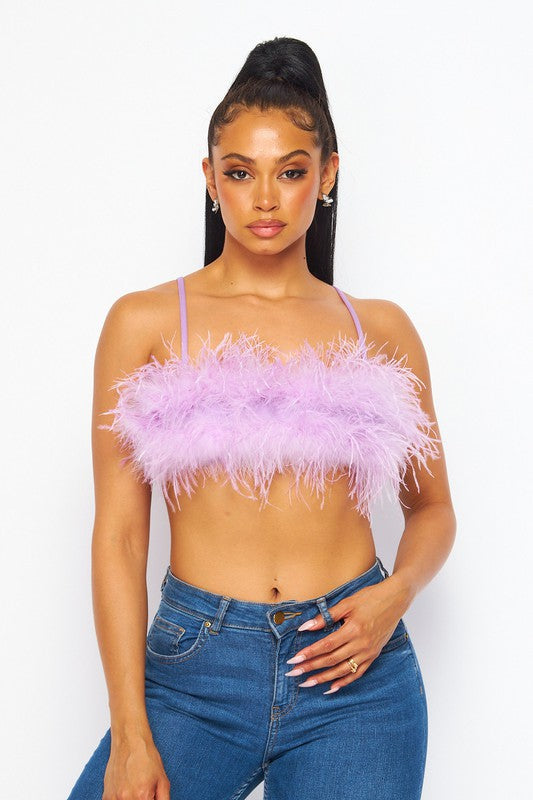 Noor Lilac Feather Bandeau Bra Crop Top