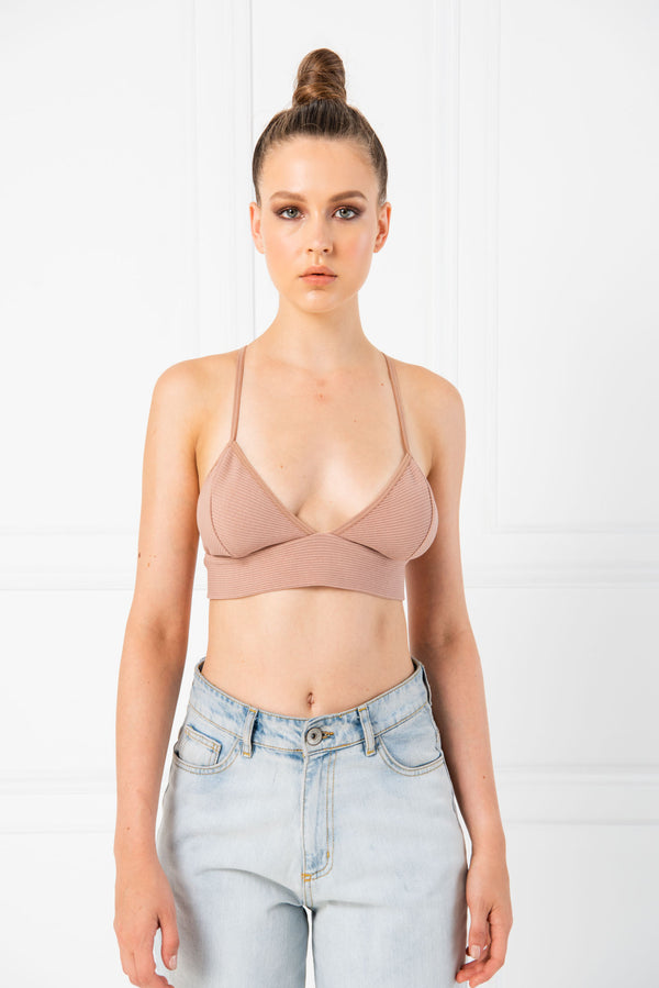 Kiki Riki Clio Ribbed Cotton Triangle Bra Top - Nude