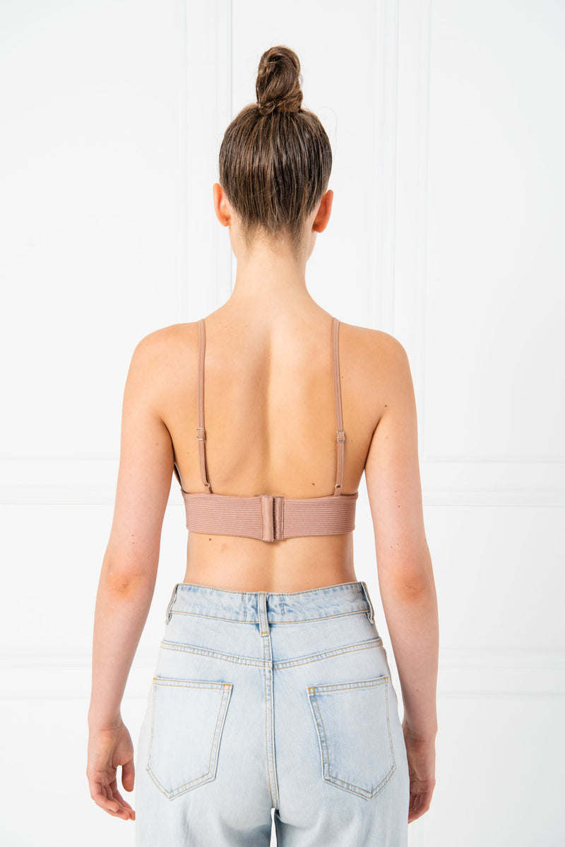 Kiki Riki Clio Ribbed Cotton Triangle Bra Top - Nude