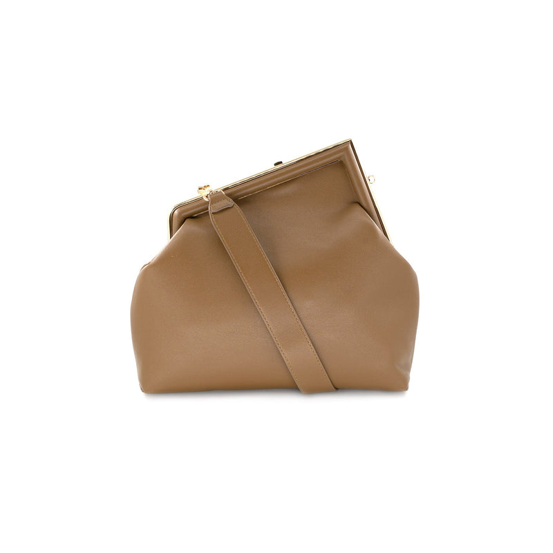 Alana Fendi Style Vegan Leather Oversize Frame Bag - Tan