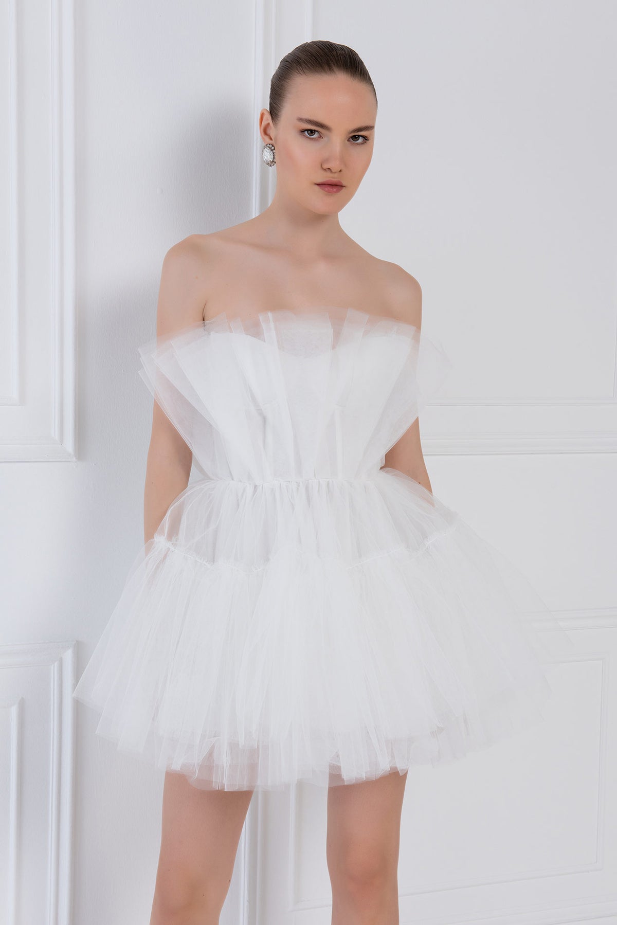 Zoey Layered Pink Tulle Loofa Mini Dress - White