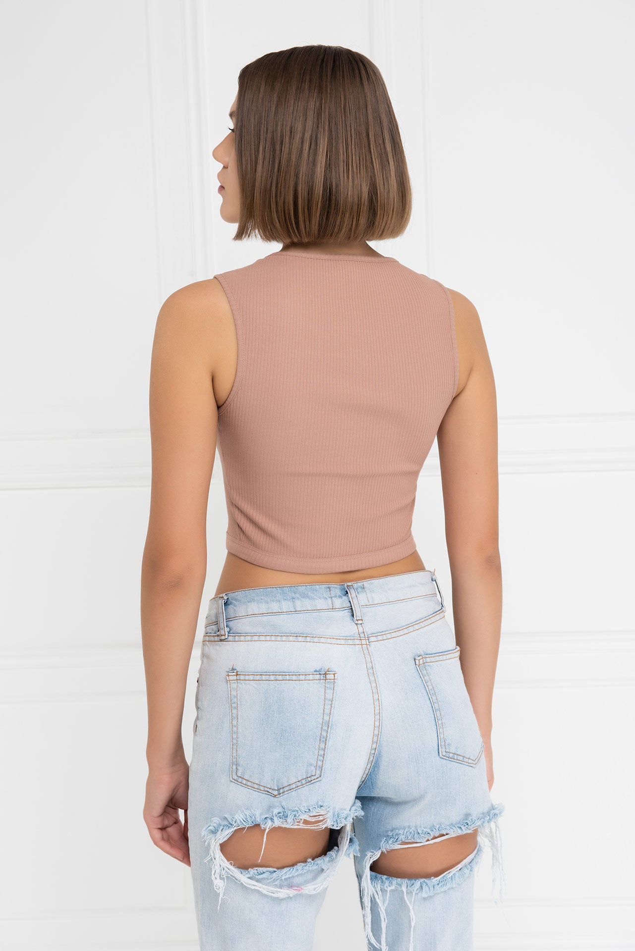 【アウトレット☆送料無料】 Up Lace Rhinestone Miley Ribbed Mint – Sand - Top Tank Crop ぬいぐるみ