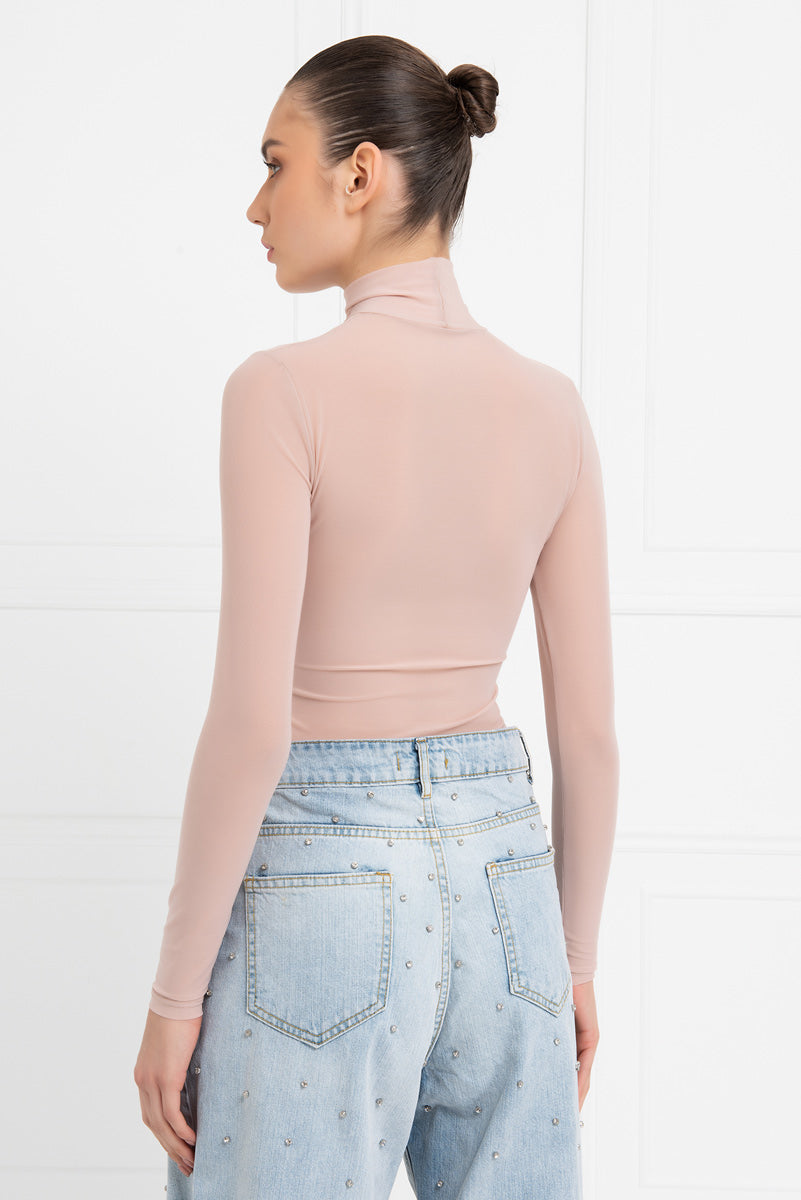 Nadia Sheer Mesh Basic Long Sleeve Mock Neck - Nude – Mint Market