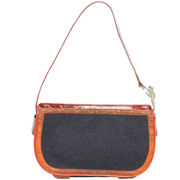 Vintage Barry Kieselstein-Cord Denim Python Leather Shoulder Bag