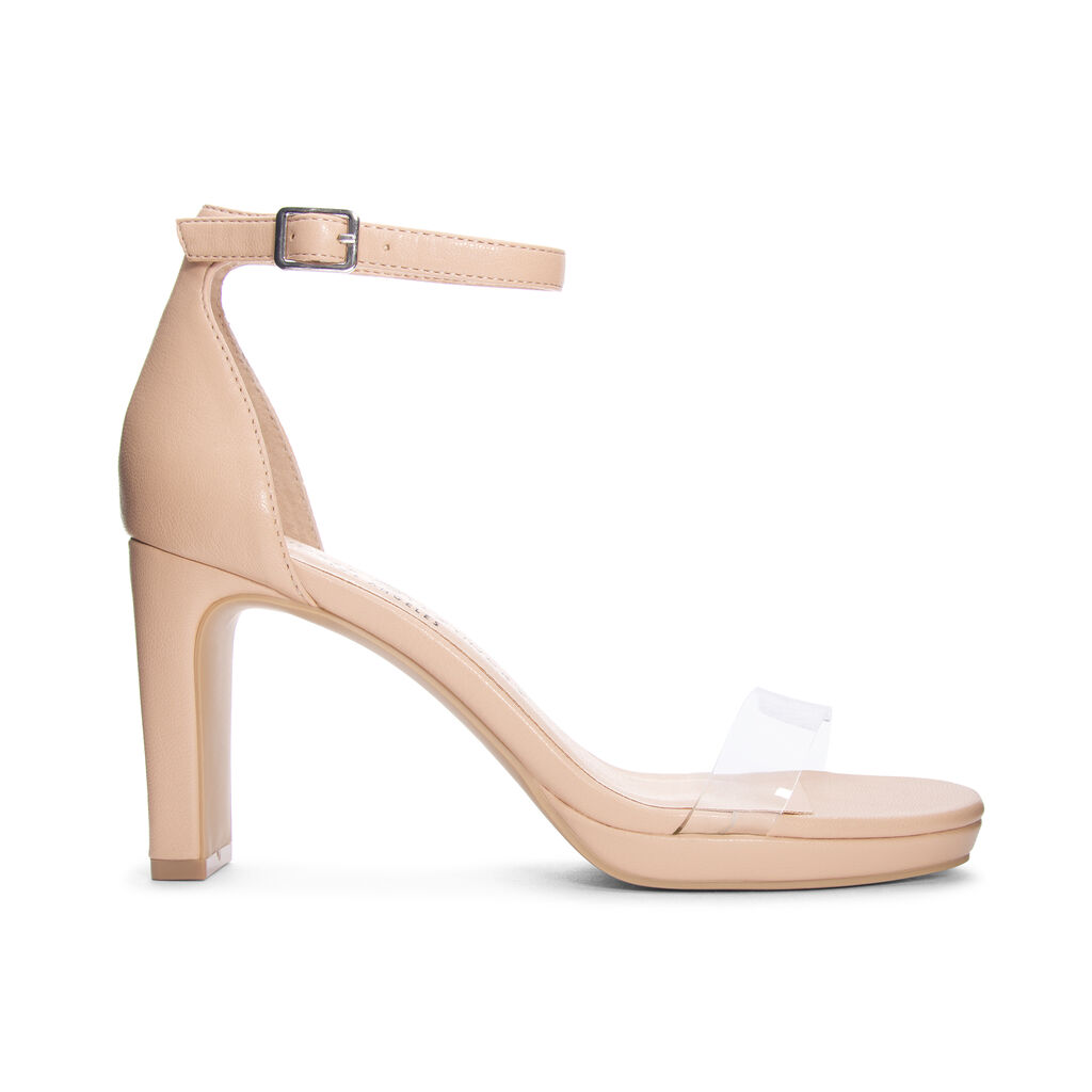 Chinese Laundry - Tinie - Clear Vinyl Vegan Leather Dress Heels - Nude