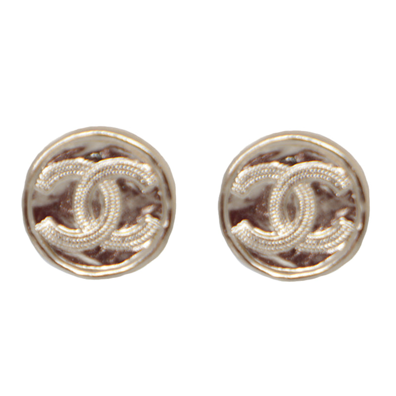 Chanel  Circle CC Logo Coin Gold Plated Post Earrings