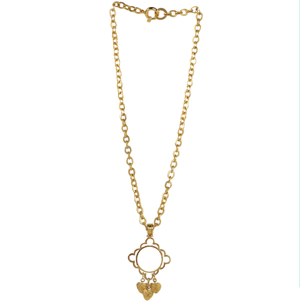 Vintage 90s Chanel CC Logo Heart Charm Gold Plated Chain Long Magnifying Glass Pendant Necklace