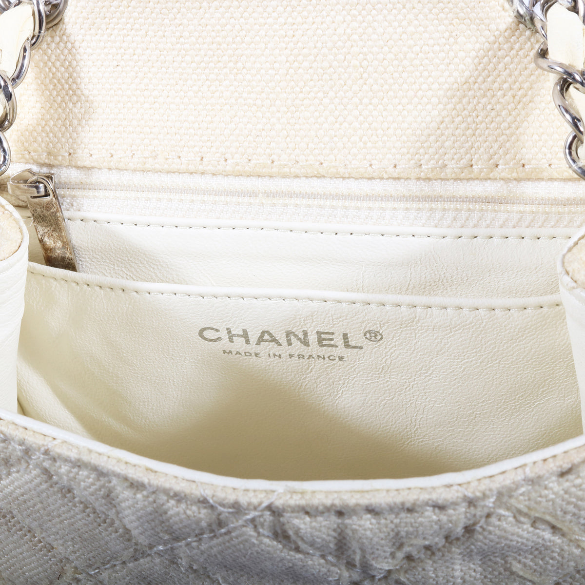 Vintage Chanel Pearl Classic Quilted Single Flap Canvas Crossbody Bag